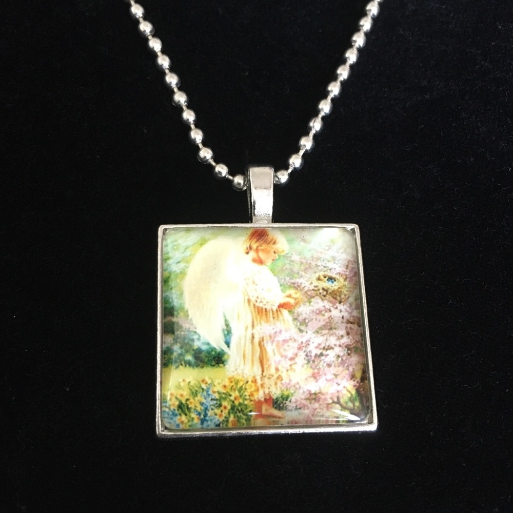 Angel Baby Cabochon Glass Pendant Necklace